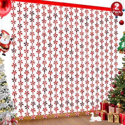 Christmas Party Decorations Candy Cane Foil Fringe Curtains, 2 Pack Red White Christmas Backdrop Photo Booth Prop Streamers for Ugly Sweater Party Xmas Decorations Indoor, 3.3x6.56Ft