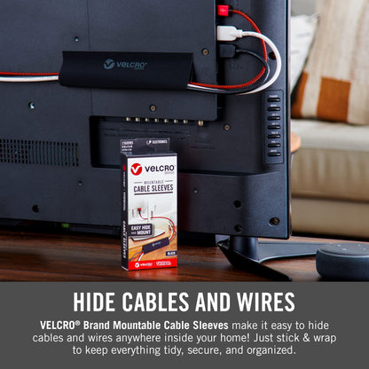 VELCRO Brand Mountable Cable Sleeve | Cord Management Mounts on Walls, Desk or Entertainment Center | Removable Adhesive is Damage Free | 8in Black, 2pk, 8in - 2Pk