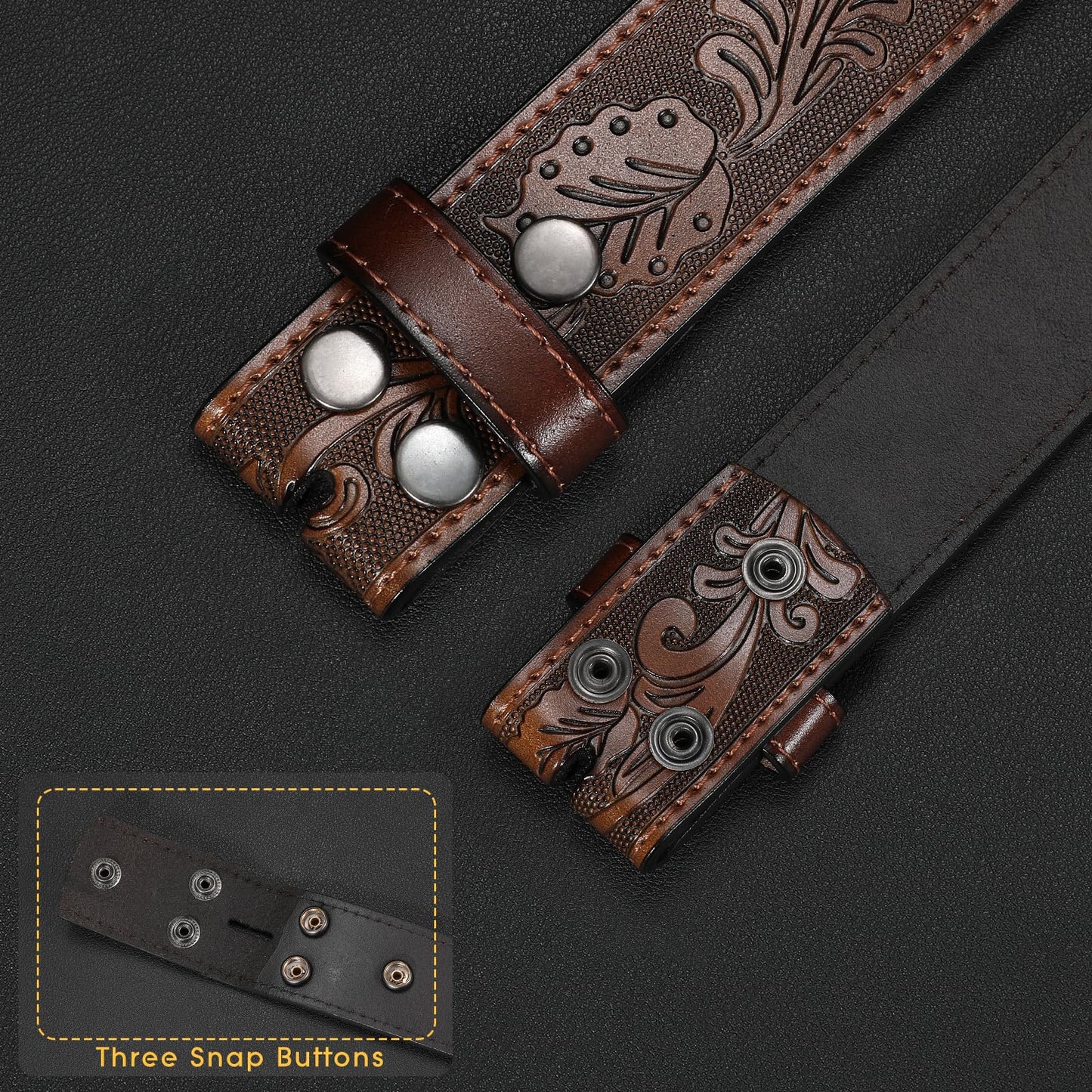 SANSTHS 2 Pack Western Belts for Men without Buckle, Cowboy Belt for Buckle Western Leather Belt Straps for Jeans, Coffee & Brown