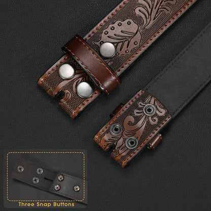 SANSTHS 2 Pack Western Belts for Men without Buckle, Cowboy Belt for Buckle Western Leather Belt Straps for Jeans, Coffee & Brown