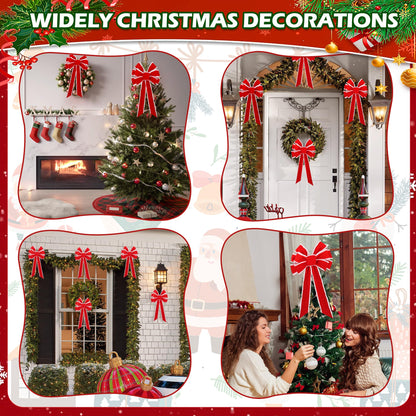Anyfire Large Red Christmas Bow: 10'' x 21'' Large Christmas Tree Topper Bow Red Velvet Bow with White Edge for Wreath Garland Stair Fireplace Home Indoor Outdoor Xmas Decoration (1 Packs)