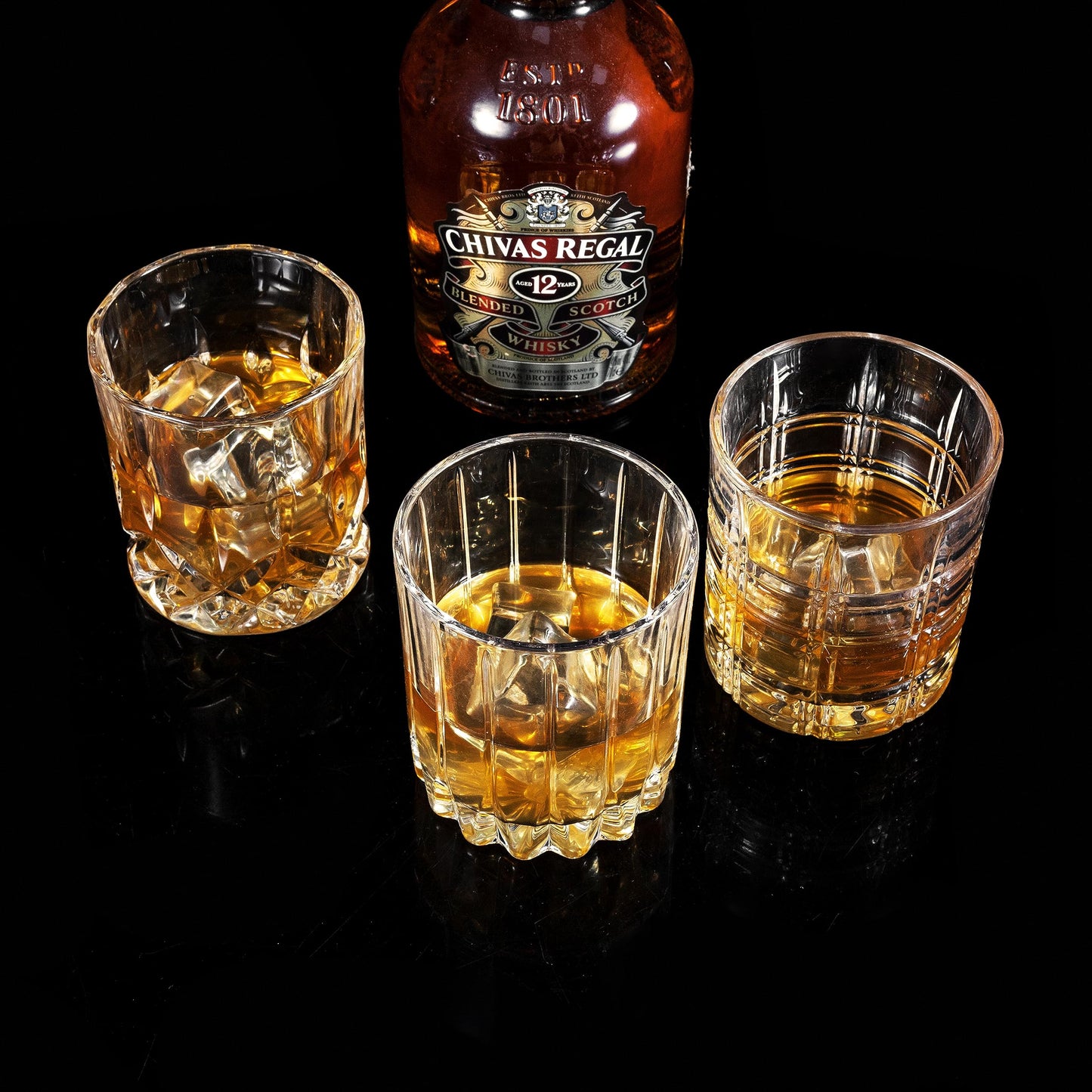 KANARS Crystal Whiskey Glasses, Mixed 10 Oz Scotch Glasses Set of 6, Rock Bar Tumblers 3 Patterns in Luxury Gift Box for Birthday, Anniversary, Housewarming, Father's Day and Wedding