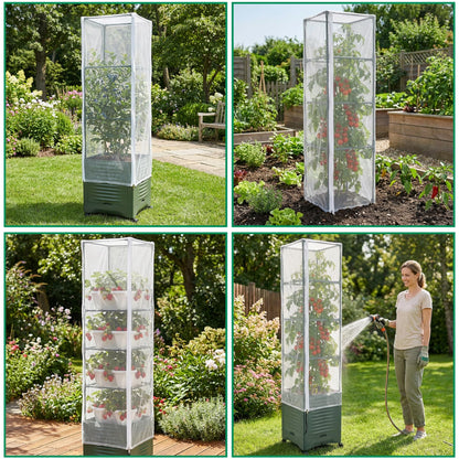 2 Pcs Garden Bird Netting Plant Cover for Square Tomato Cage, 59" x 17.7" Insect Bird Barrier Tomato Cage Net with Zipper & Drawstring, Tomato Trellis Netting Protection Cover for Protecting Plants