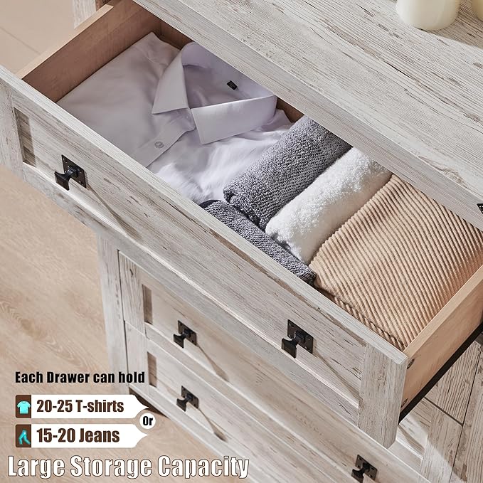T4TREAM Farmhouse 5 Drawers Dresser Chests