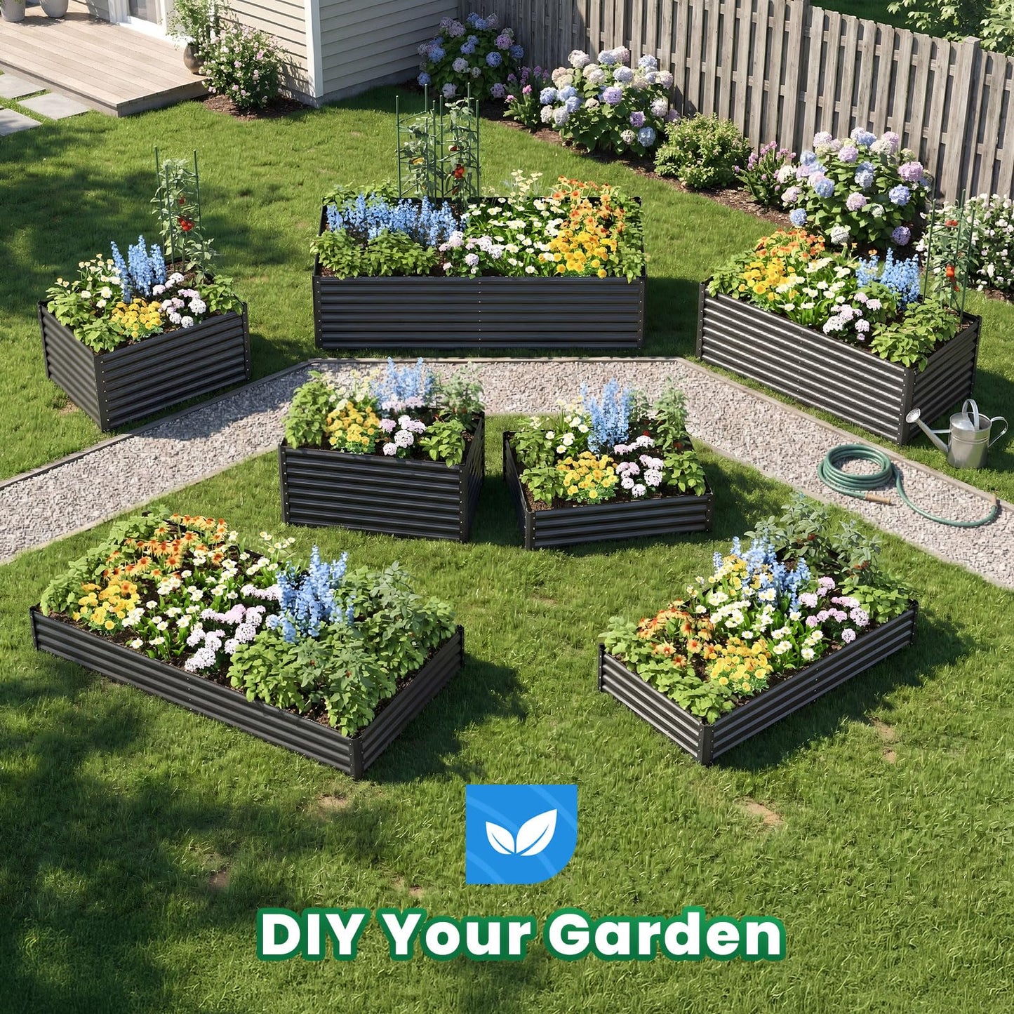 Quictent Galvanized Raised Garden Bed 8x4x2 Ft Tall Metal Planter Box for Vegetables Bottomless for Backyard, 2 Tomato Cages Included, 22.04" Deep, Dark Grey