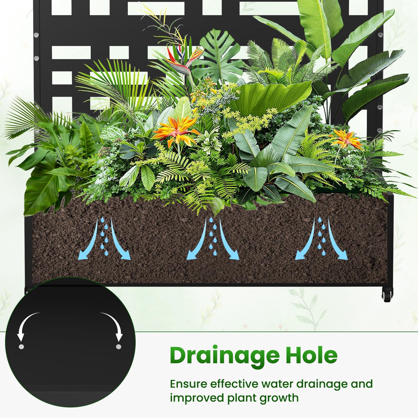 Nexum Metal Planter Box with Trellis & Wheels, 71"x47"x16" Planter Boxes Outdoor with Drainage Holes, Privacy Planters for Patio, Balcony, Backyard, Poolside