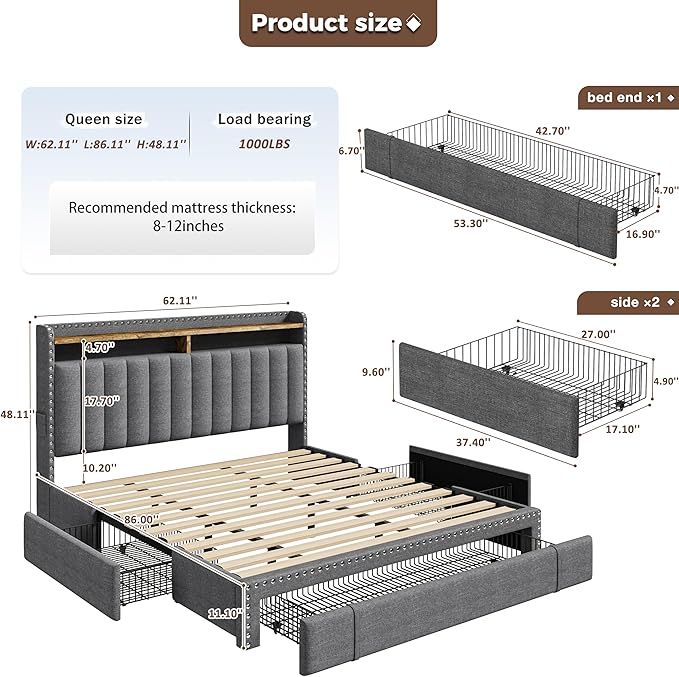 EnHomee Queen Size Bed Frame