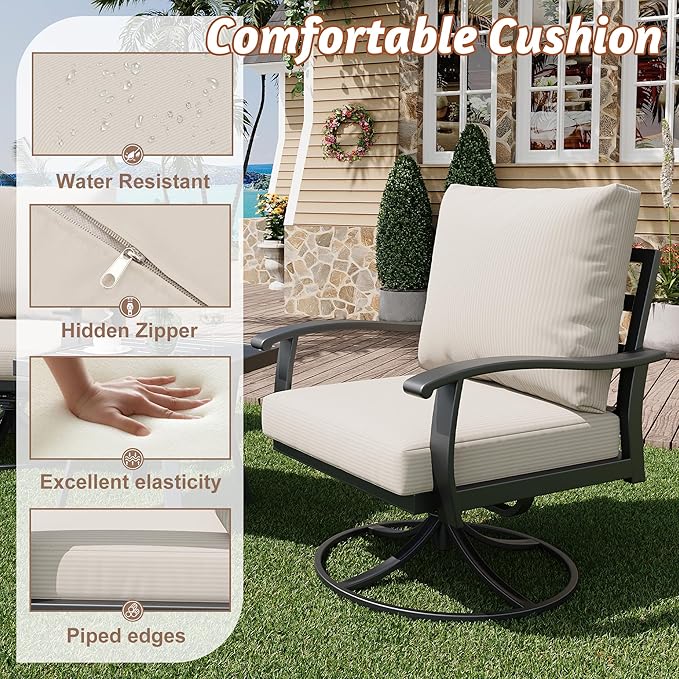 HOMREST Patio Furniture Sets 4 PCS Outdoor Metal Conversation Sets, 360 Degree