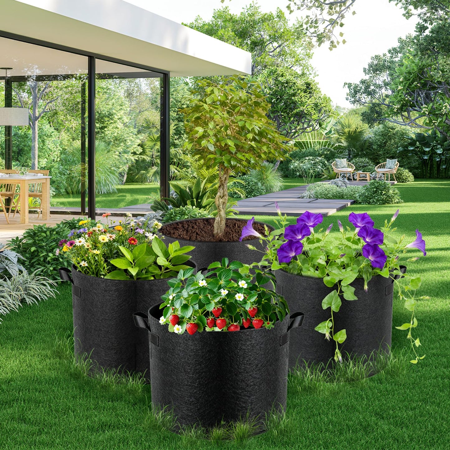 COZYDIG 5 Pack 10 Gallon Plant Grow Bags Thickened with Durable Handles,Heavy Duty Nonwoven Fabric Pots for Tomato,Potato,Strawberry,Vegetable,Fruits and Flowers