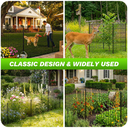 Toolterritary 10 Panels No Dig Garden Fence with Gate, 48in(H) x 25ft(L) Rustproof Metal Animal Barrier Fence, Outdoor Decorative Yard Fencing with Ground Stakes for Dogs, Rabbits, Patio