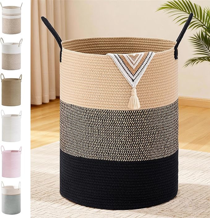Tall Laundry Basket with Handles, 100L Portable Dirty Clothes Hamper, Boho
