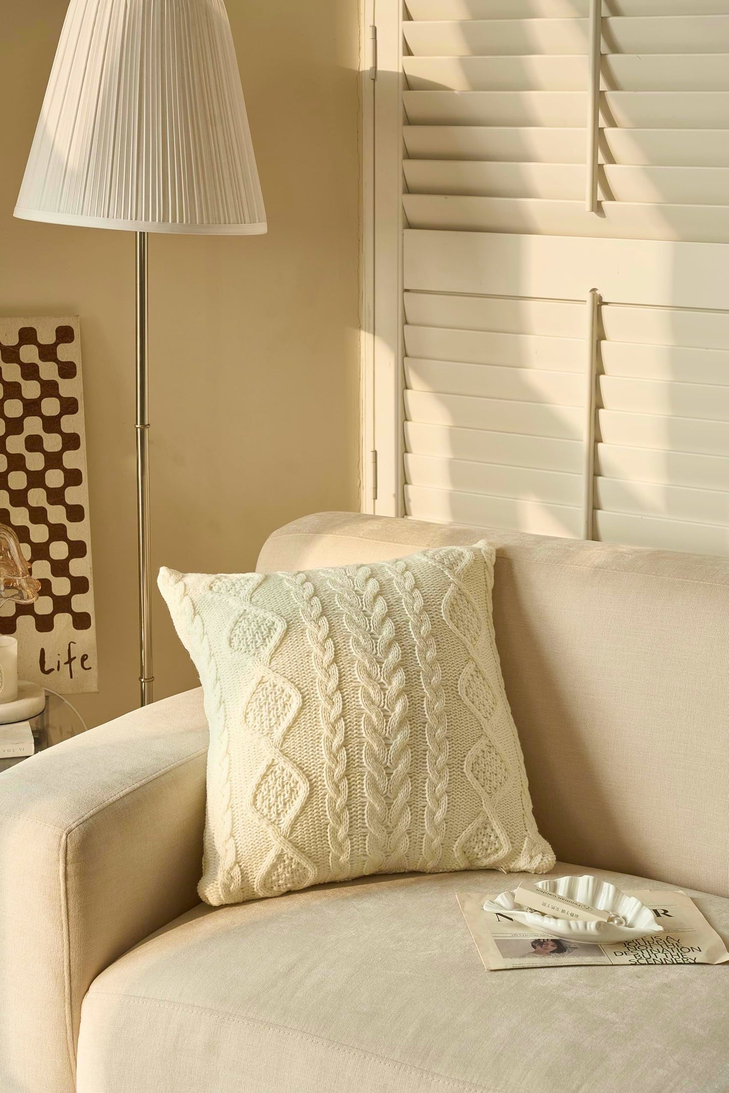 DOKOT Decorative Knit Throw Pillow Cover Chiristmas Farmhouse Sweater Square Warm Cushion Cover for Couch, Bed, Home Accent Decor (Cream, (18x18 inches(45x45cm))