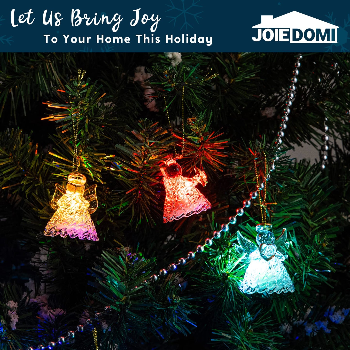 JOYIN Christmas Set of 12Pcs Spun Angel Ornament, Clear Angel Hanging Ornaments with LED Lights for Christmas Tree Decorations, Xmas Party Favor