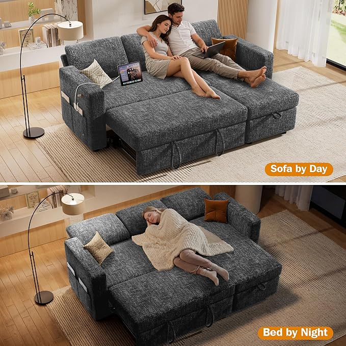 Sunny Heart 82" L Shaped Sectional Sleeper Sofa Bed