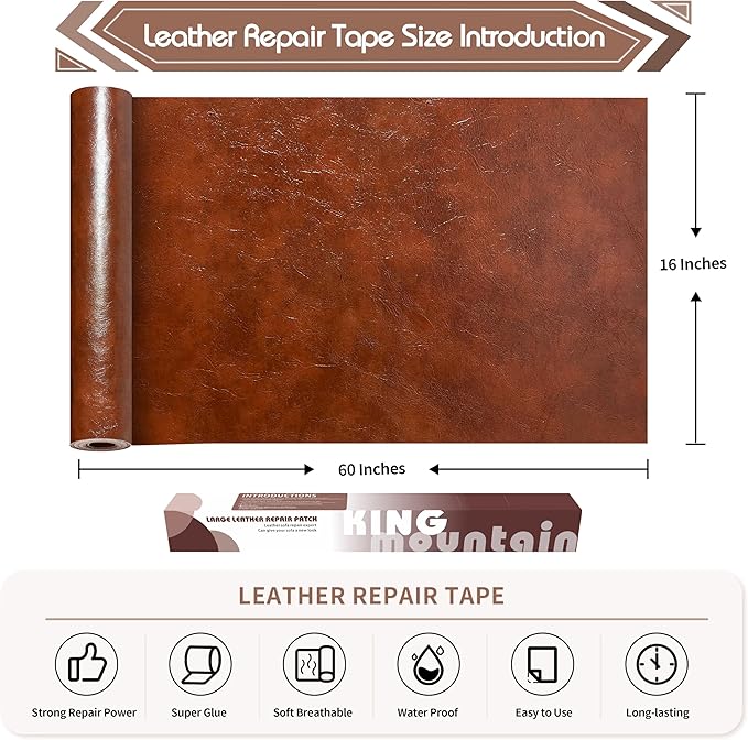 KING MOUNTAIN Leather Repair Patch, 16 x 60 Inches Self-Adhesive Repair Tape