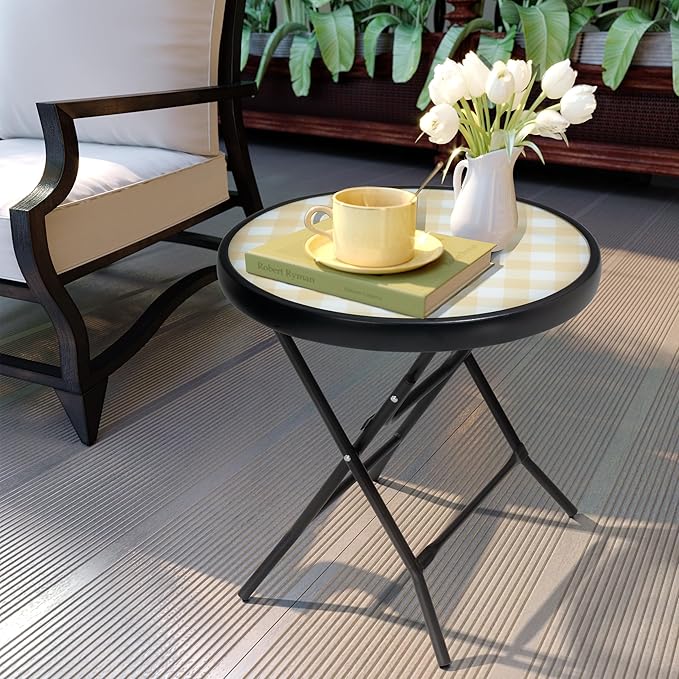 Foldable Patio Side Tables, 17.7" Small End Table Outdoor Weatherproof