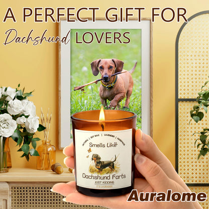 Auralome Dachshund Gifts for Women - Dog Mom Candles Lavender Natural Weiner Dog Farts Candles Pet Friendly Safe Scented Candle Themed Gifts for Women Soy Wax Present Idea for Pet Lovers Decor