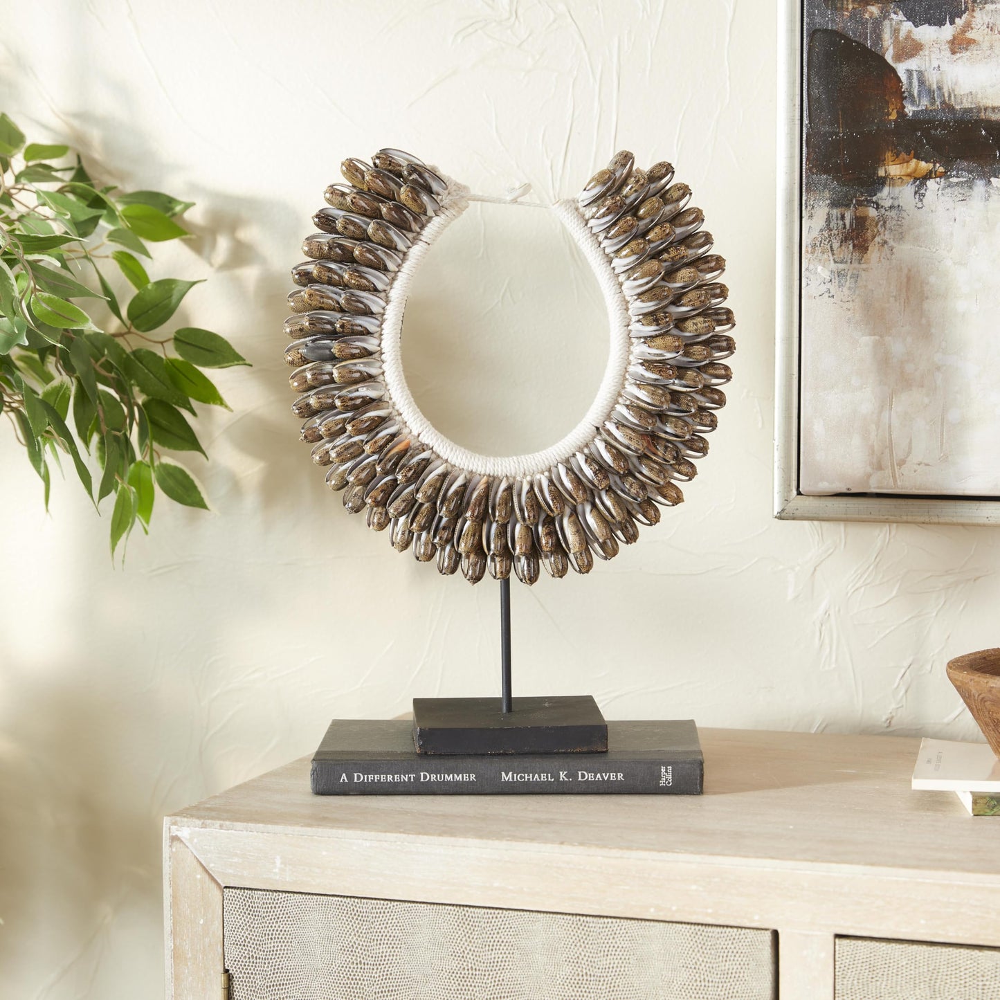Deco 79 Shell Necklace Handmade Decorative Sculpture Home Decor Statue with Stand, Accent Figurine 12" x 6" x 15", Brown