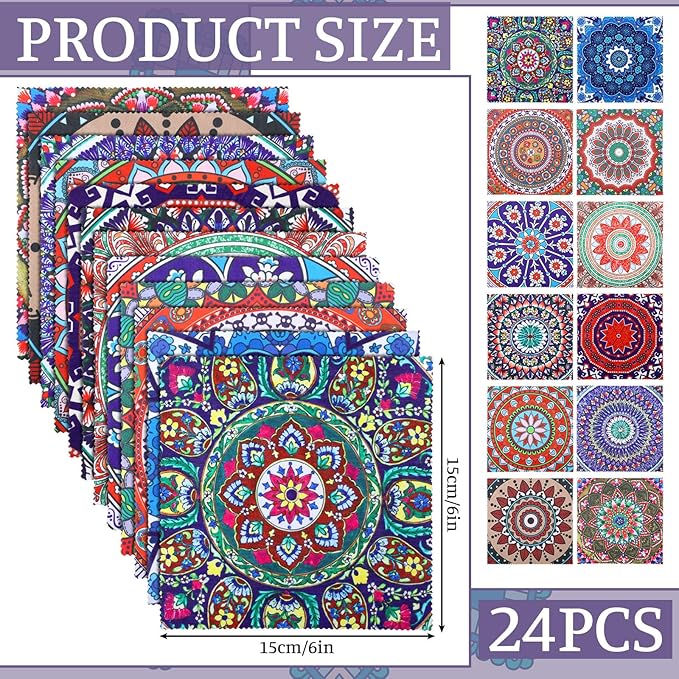 24 Pcs Mandala Eyeglasses Cleaning Cloths Microfiber Lens Cleaning Cloths Soft