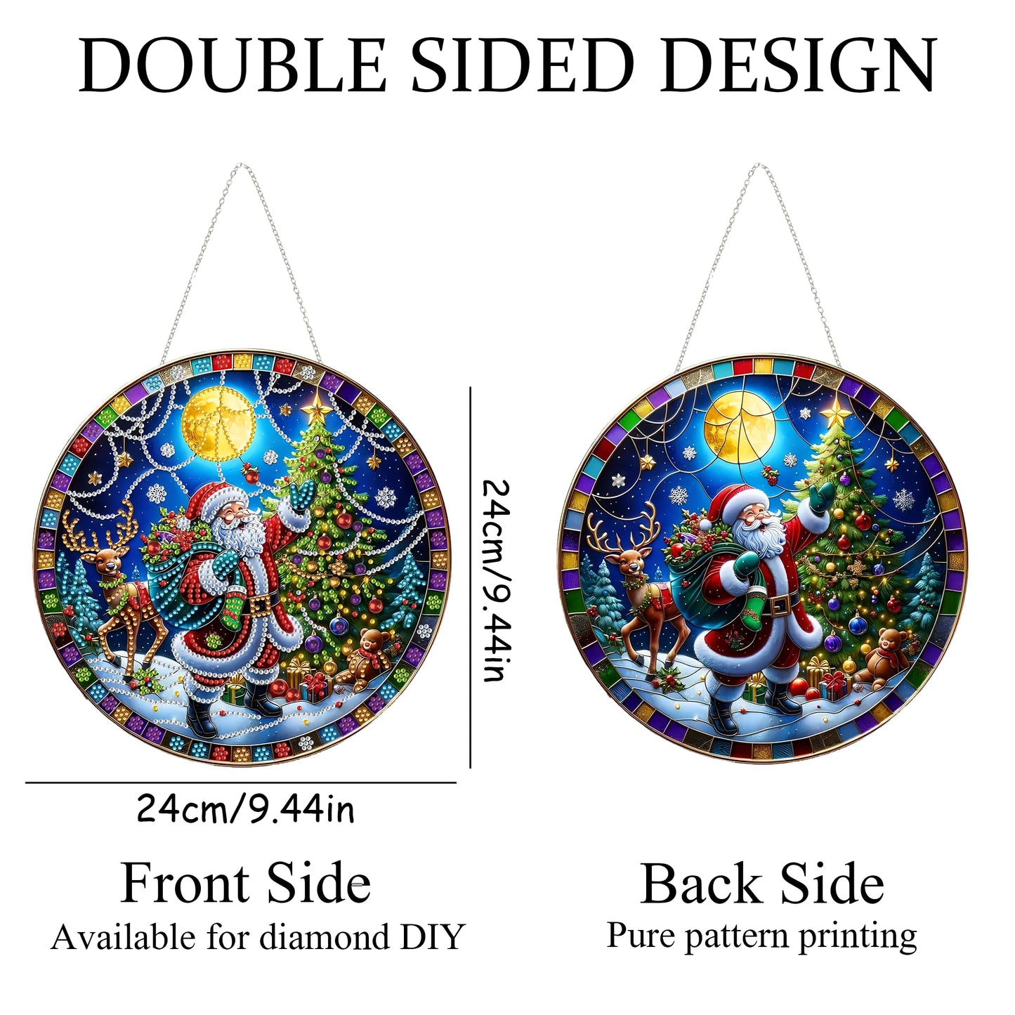 DIY Diamond Art Painting Wreath Kits，Special Shaped Rhinestone Hanging Ornament Diamond Art Window Pendants for Gift Home Garden Wall Hanging Kits,Double Sided (Santa Claus-1)