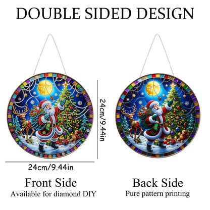 DIY Diamond Art Painting Wreath Kits，Special Shaped Rhinestone Hanging Ornament Diamond Art Window Pendants for Gift Home Garden Wall Hanging Kits,Double Sided (Santa Claus-1)