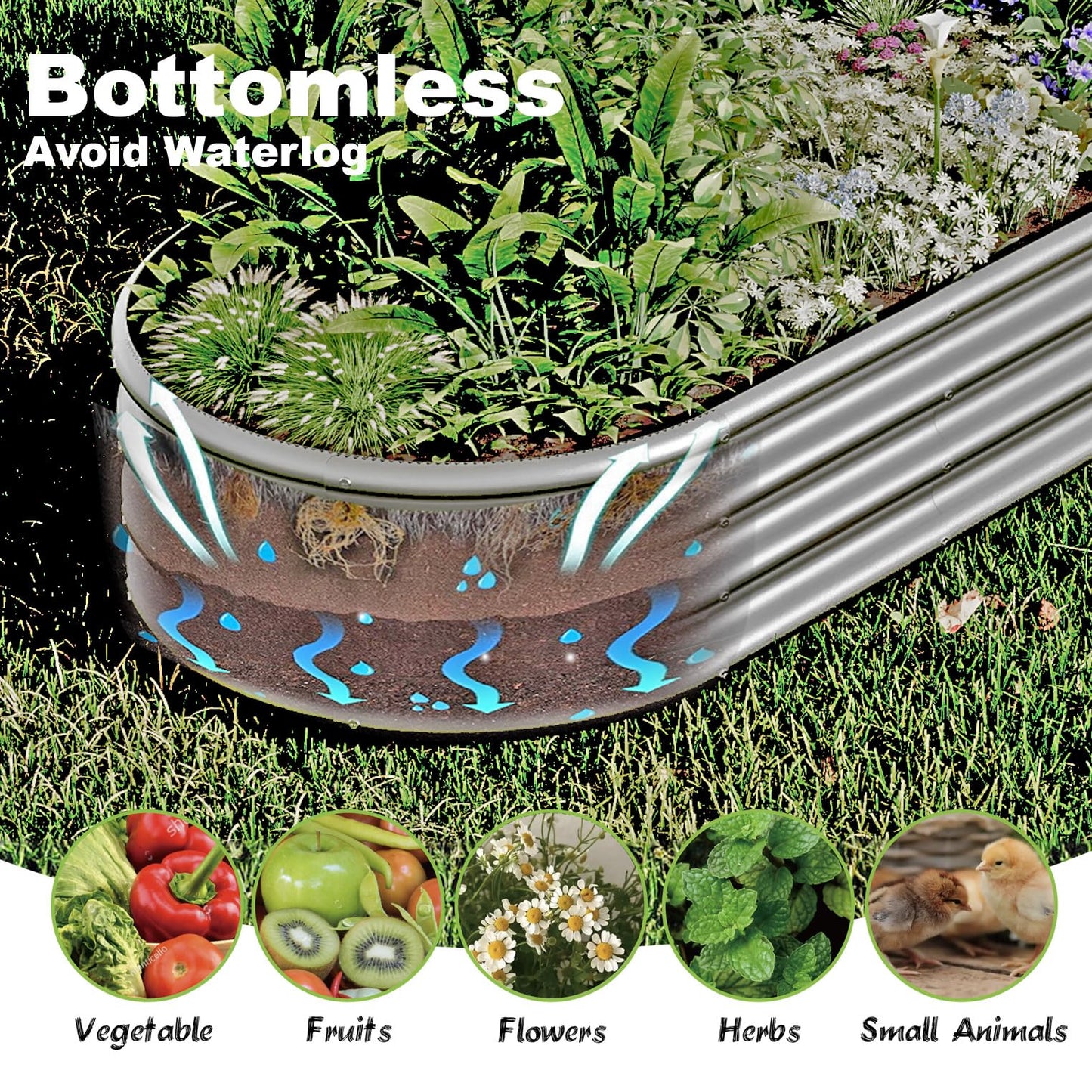 Kinddeer 4x2x1ft-2pcs-Oval Raised Garden Bed Kit, Galvanized Planter Garden Boxes Outdoor, Metal Raised Garden Beds for Vegetables,Fruits, Flower,Silver