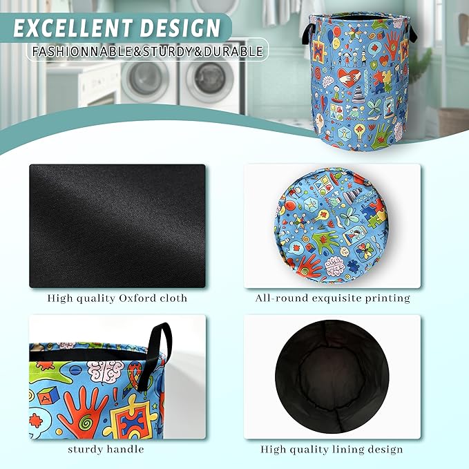 Autism Awareness Doodles Laundry Basket Foldable