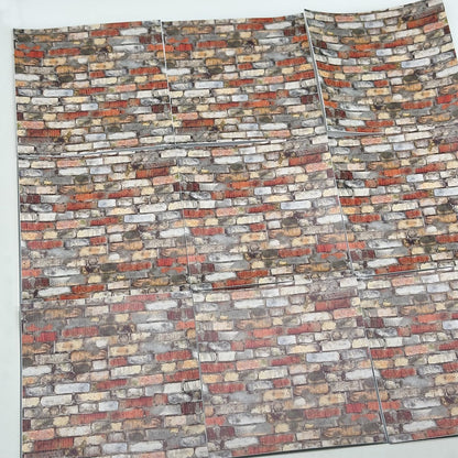 Attuslla 16 PCS Miniature Mini House Floor Tiles Self Adhesive Floor Tiles Faux 3D Brick Wall Paper Sticker for Mini House Decoration, 3.94 Inch, Red Brick B