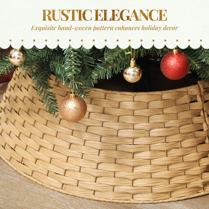 HOMCOM 27 inch Rustic Christmas Tree Collar, Plastic Woven Christmas Tree Skirt, Base Cover for Party, Holiday, Home Decoration, Natural