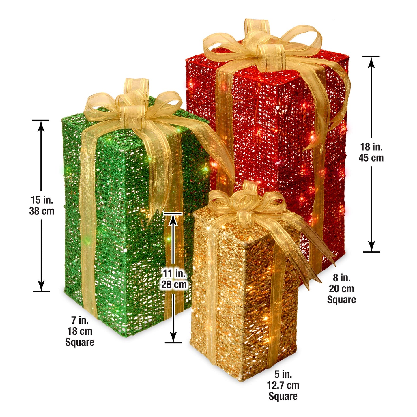 National Tree Company lit Artificial Christmas Décor 3-Piece Set Includes Pre-Strung White Mini Lights Sisal Gift Boxes