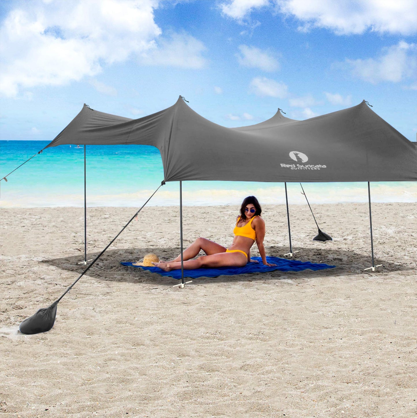 Red Suricata Family Beach Tent & Beach Canopy, UPF50 Sun Beach Shade, Sunshade with 4 Aluminum Poles, 4 Pole Anchors & Sand Shovel, Medium & Portable Sun Shelter Tarp (Medium, Grey)