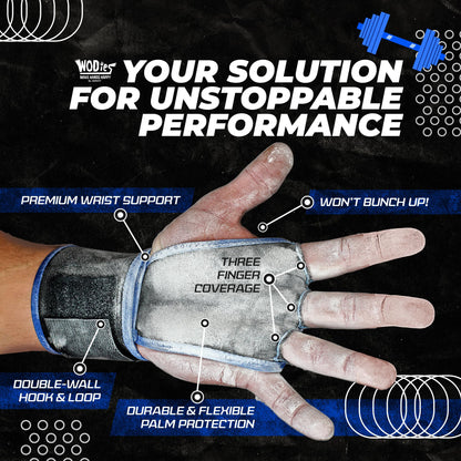 JerkFit WODies Gymnastics & Weightlifting Grips with Wrist Wraps – 3 Hole Versatile Gym Gloves for Pull Ups, Gym Training & Cross Training – Hand Grips Palm Protector for Men & Women