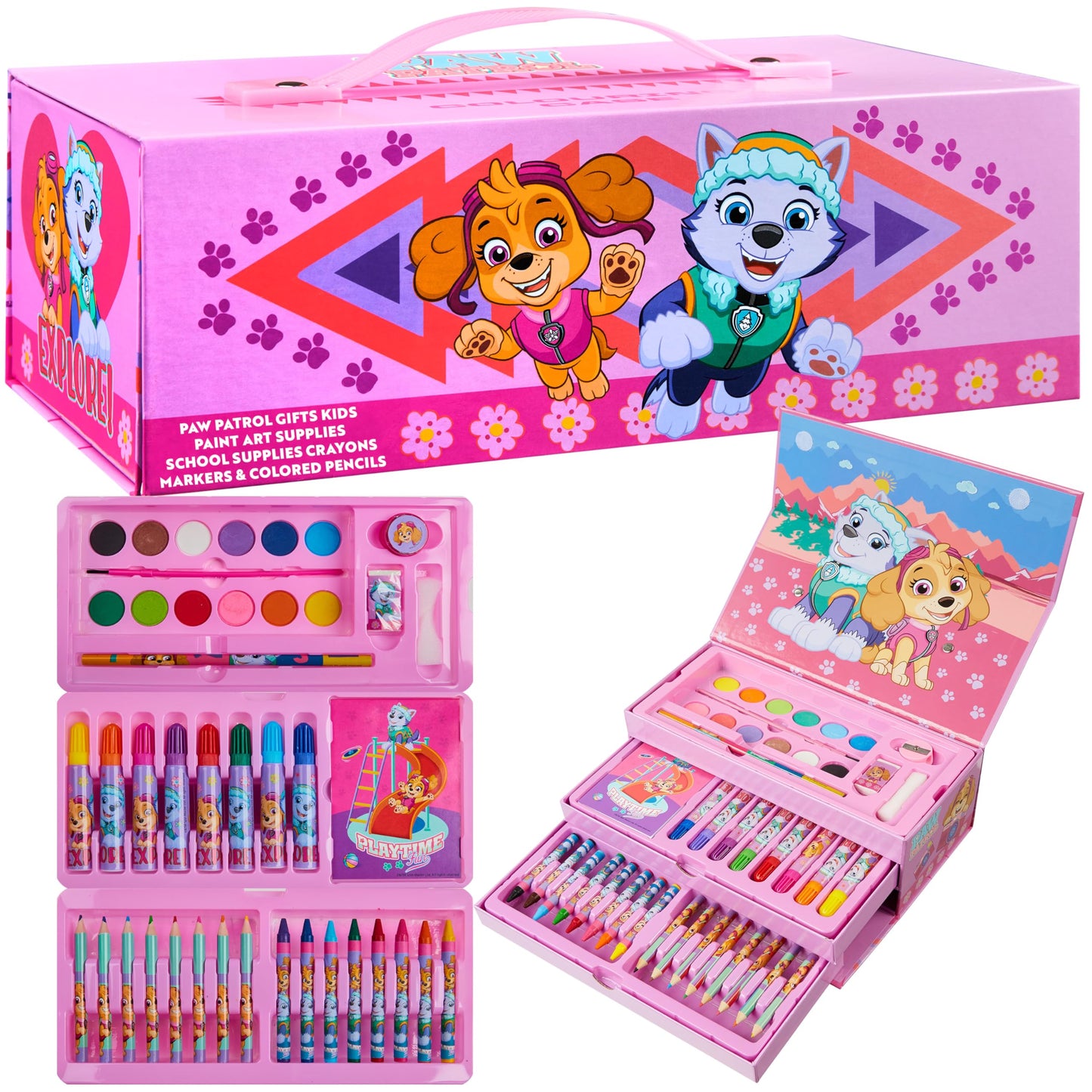 Paw Patrol Art Set Kids Colouring Pencils Felt Tip Pens Crayons Paints Stationery Crafts Boys Girls Art Supplies Preschool Travel 40 Plus Pcs Gift Set (Pink)