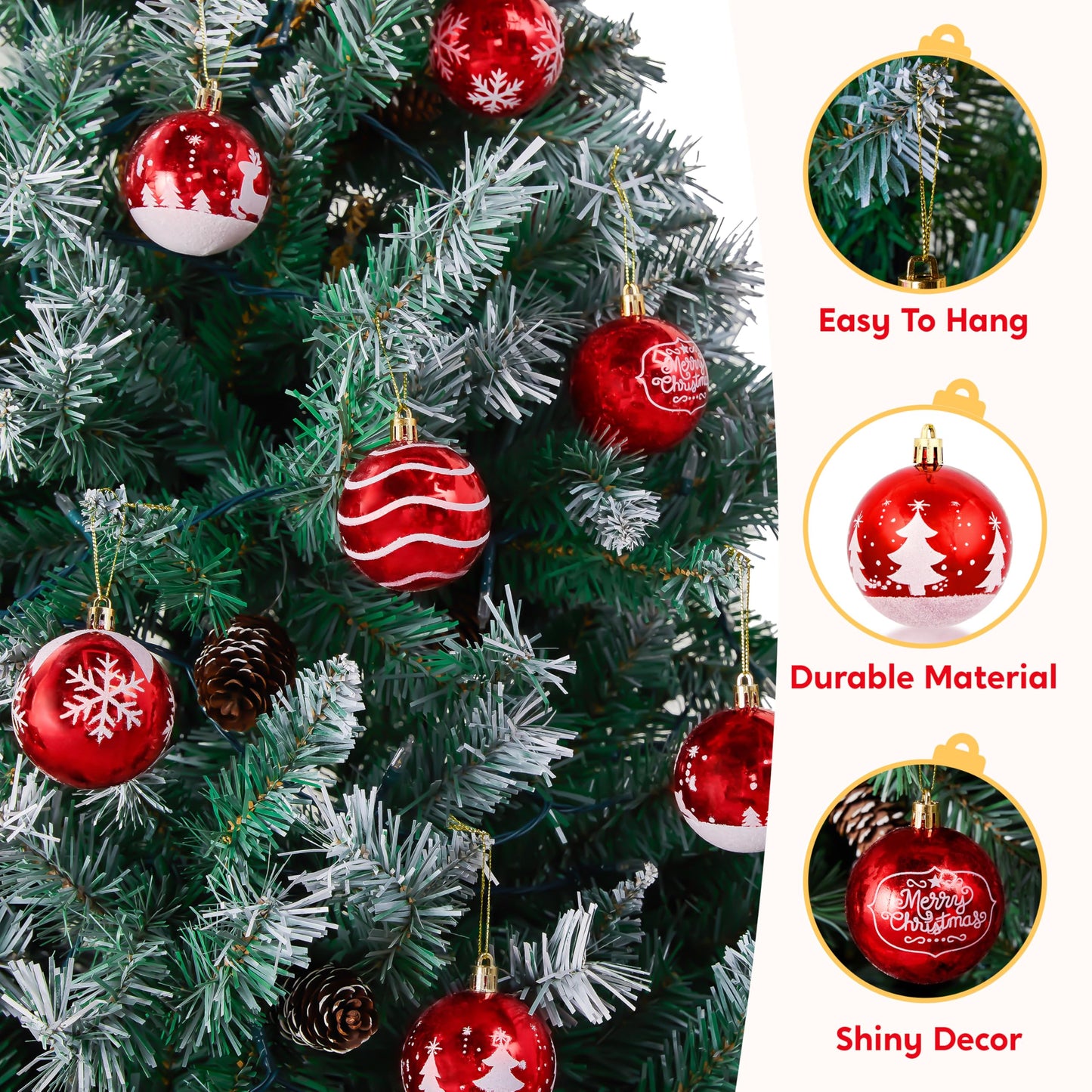 Joiedomi 24 Pcs 2.3” Red & White Christmas Ball Ornaments, Shatterproof Plastic Christmas Tree Ornaments, Hanging Decor for Wreath Garland Party Weddings Holidays