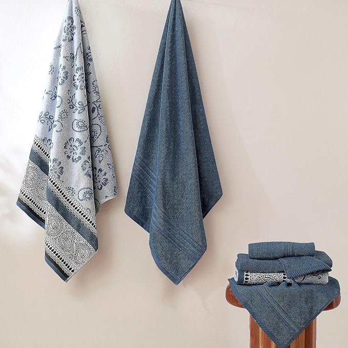 Modern Threads Ophelia 6-Piece 100% Cotton Towel Set – Reversible Yarn Dyed