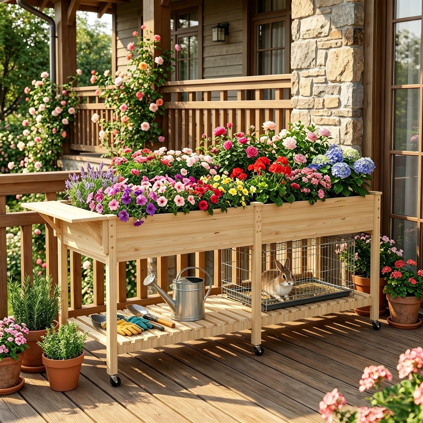 Cakhdry Raised Garden Bed with Legs and Wheels, Self-Watering System, 72x24x30in Elevated Planter Box with Storage Shelf & Liner for Flowers Vegetables Herbs, Raised Bed for Outdoor/Balcony/Patio