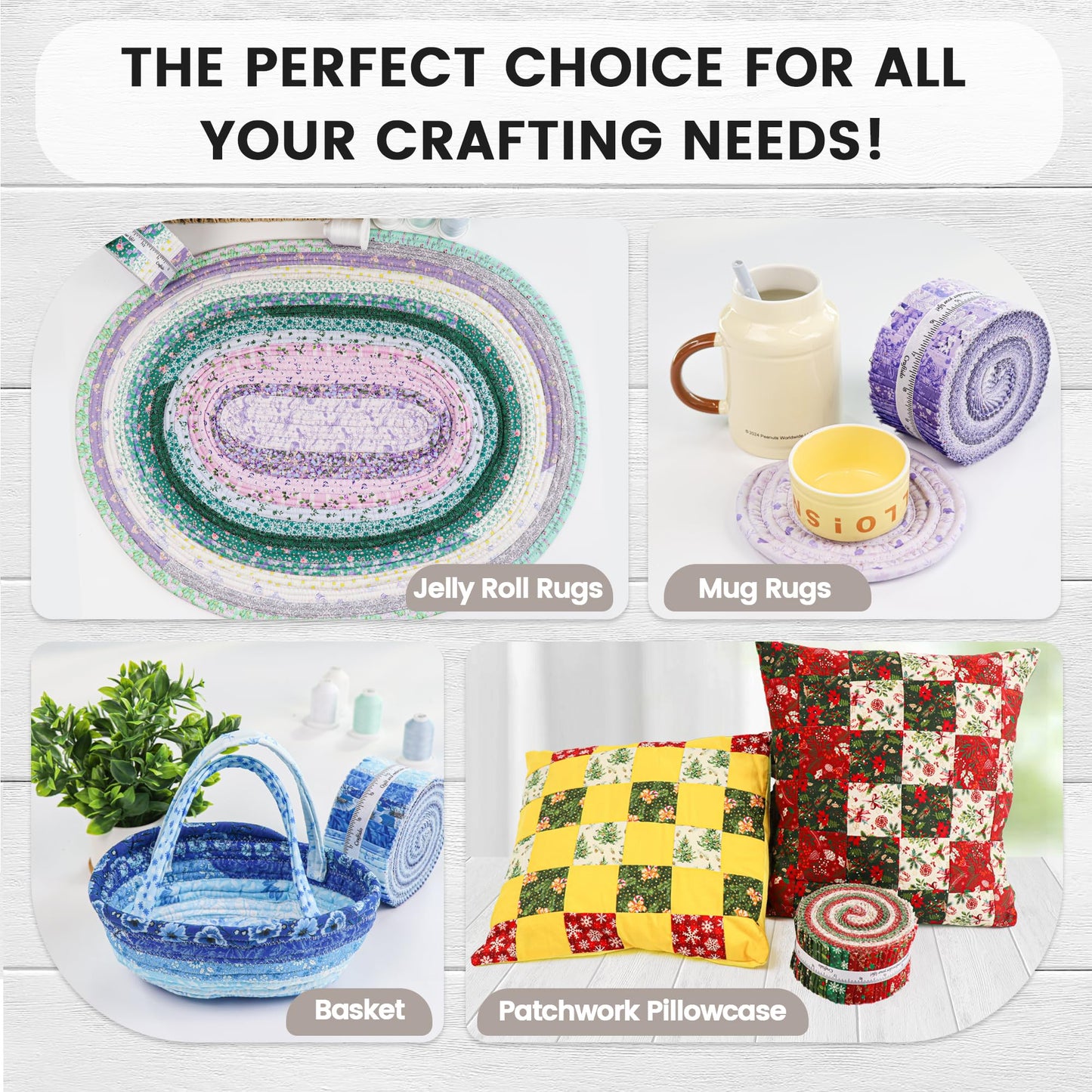 Craftido-20 Options-100% Cotton Jelly Roll Fabric Precut Strips for Quilting, Crafting, and Sewing, 40 Strips 2.5" x 44" Assorted Bundles for Rugs, Quilts, DIY Crafts and Home Decor-Winter Christmas