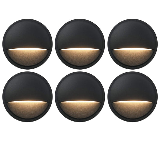 GKOLED Low Voltage Deck Post Lights, LED Landscape Stair Riser Step Fence Lighting Fixture, Die-cast Aluminum 12V AC/DC Light, Black Powder Coated Finish, Complete Light UL-Listed, 6-Pack