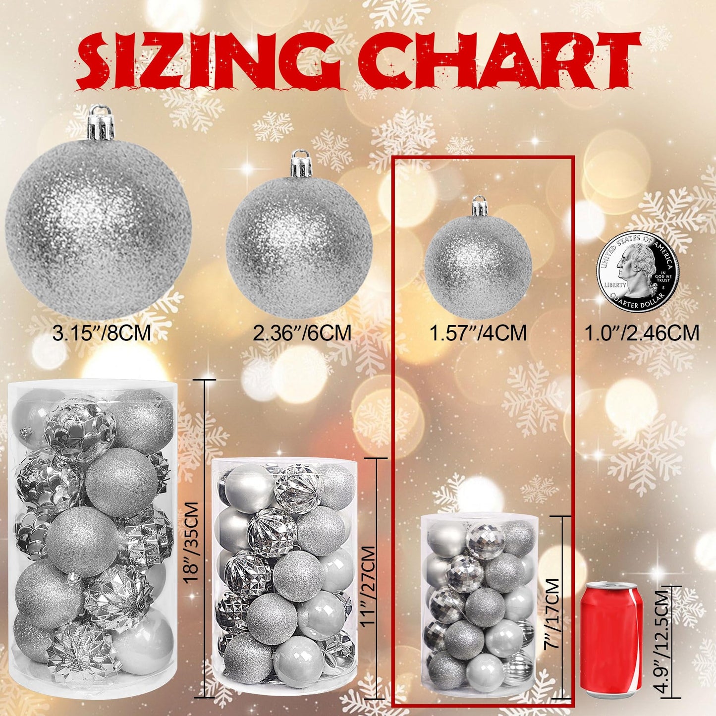 Lulu Home Christmas Ball Ornaments, 34 Ct 1.57" Pre-Strung Hanging Ornament Decorations, Xmas Shatterproof Plastic Balls for Holiday Party Wreath Garlands Trees, Silver