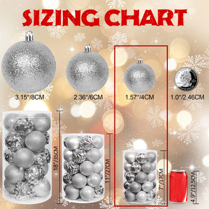 Lulu Home Christmas Ball Ornaments, 34 Ct 1.57" Pre-Strung Hanging Ornament Decorations, Xmas Shatterproof Plastic Balls for Holiday Party Wreath Garlands Trees, Silver