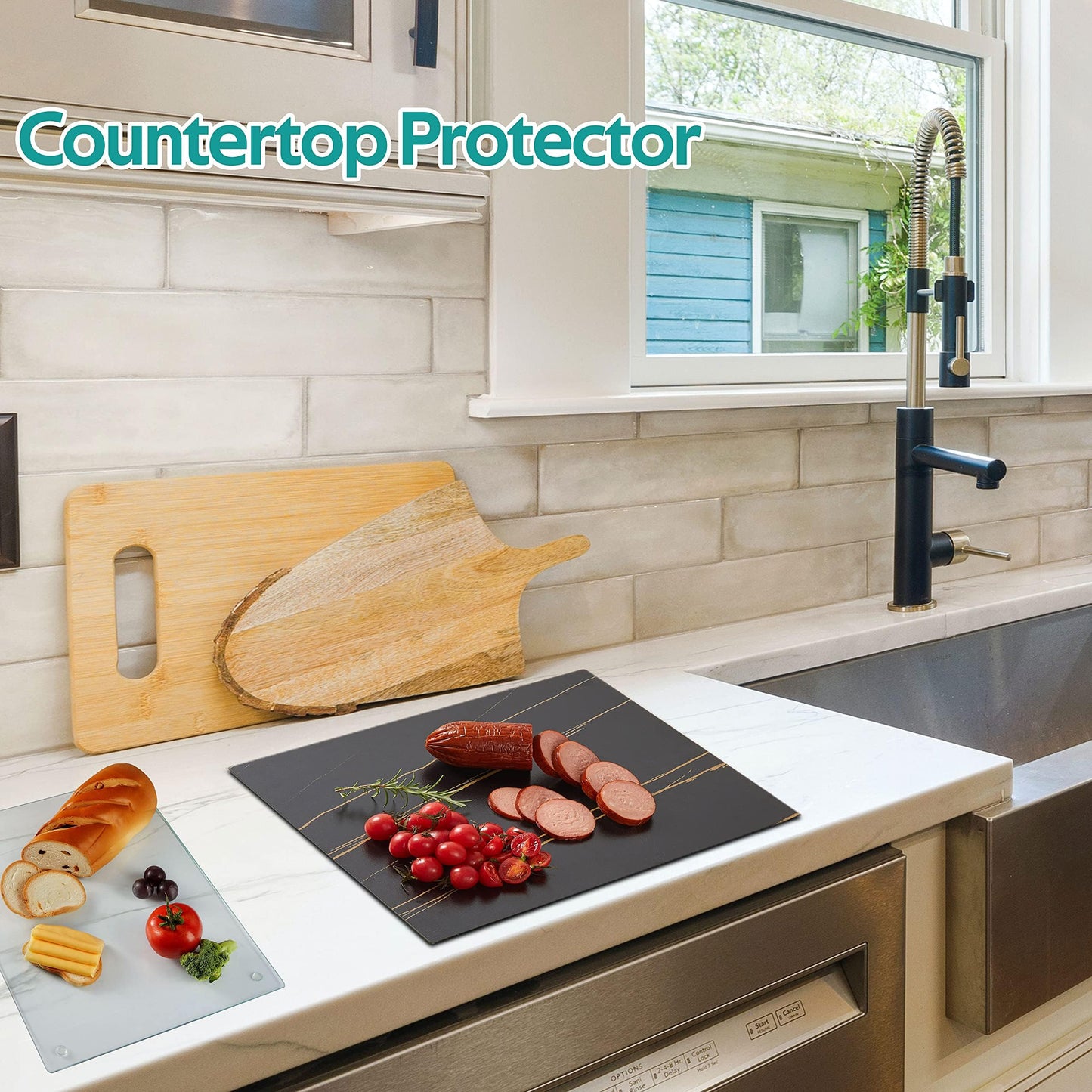 Murrey Home Glass Cutting Board for Kitchen Counter, Tempered Glass Chopping Boards Dishwasher Safe, Small Clear Countertop Tray, Scratch Resistant, Heat Resistant, Non Toxic, Clear, 16"x12"