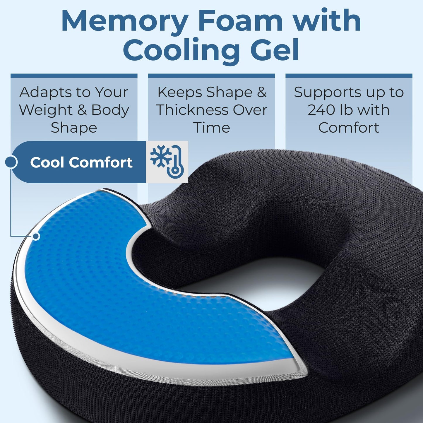 5 STARS UNITED Donut Pillow Hemorrhoid Tailbone Cushion – Large Cushion for Pain Relief – Coccyx, Prostate, Sciatica, Pelvic Floor, Pressure Sores, Pregnancy, Postpartum Recovery, Black