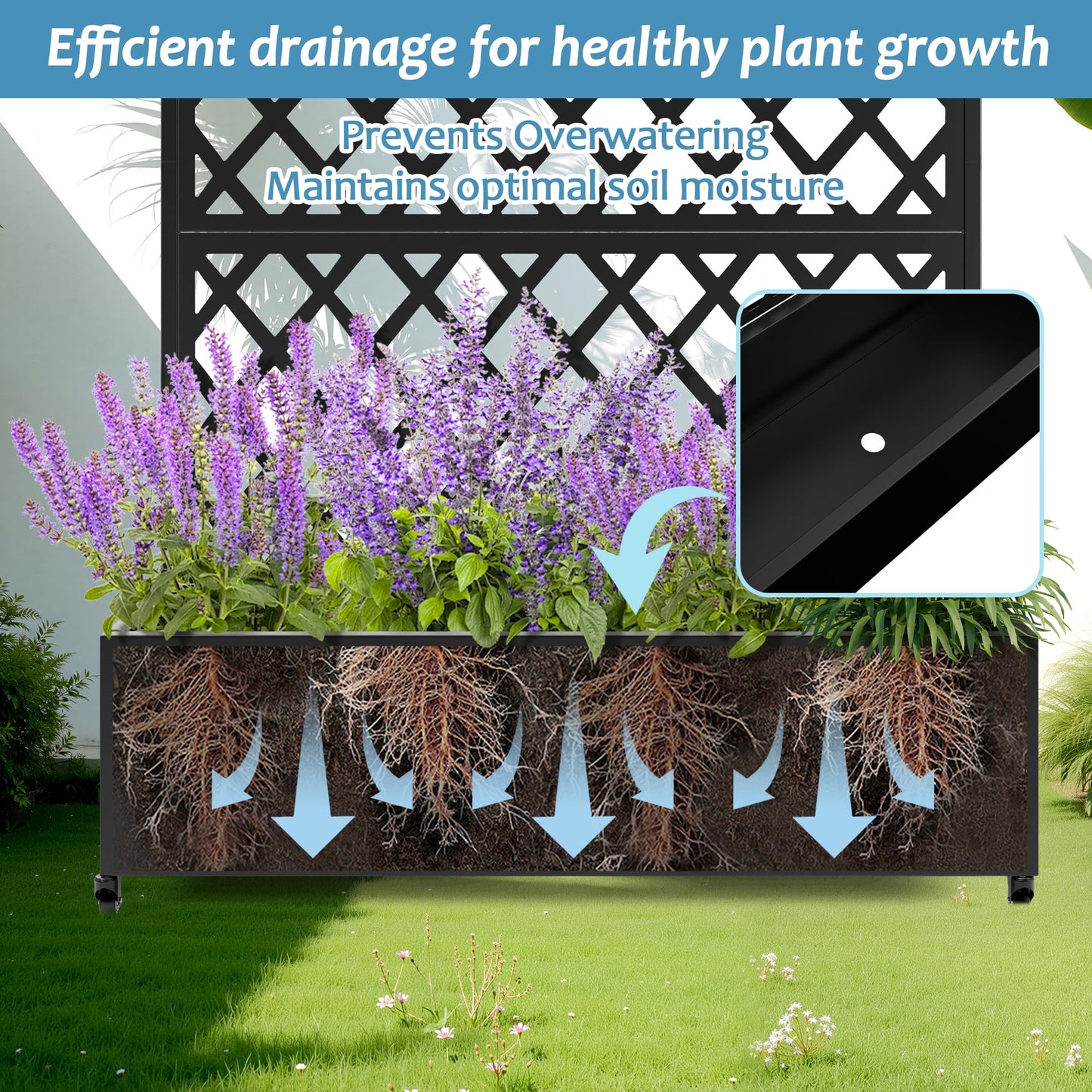 TUYOHW Metal Planter Box with Trellis, Raised Garden Bed with Privacy Screen, Outdoor Planter Box for Climbing Plants, Vine Support Flower Bed with Drainage Holes for Garden, Patio, Balcony