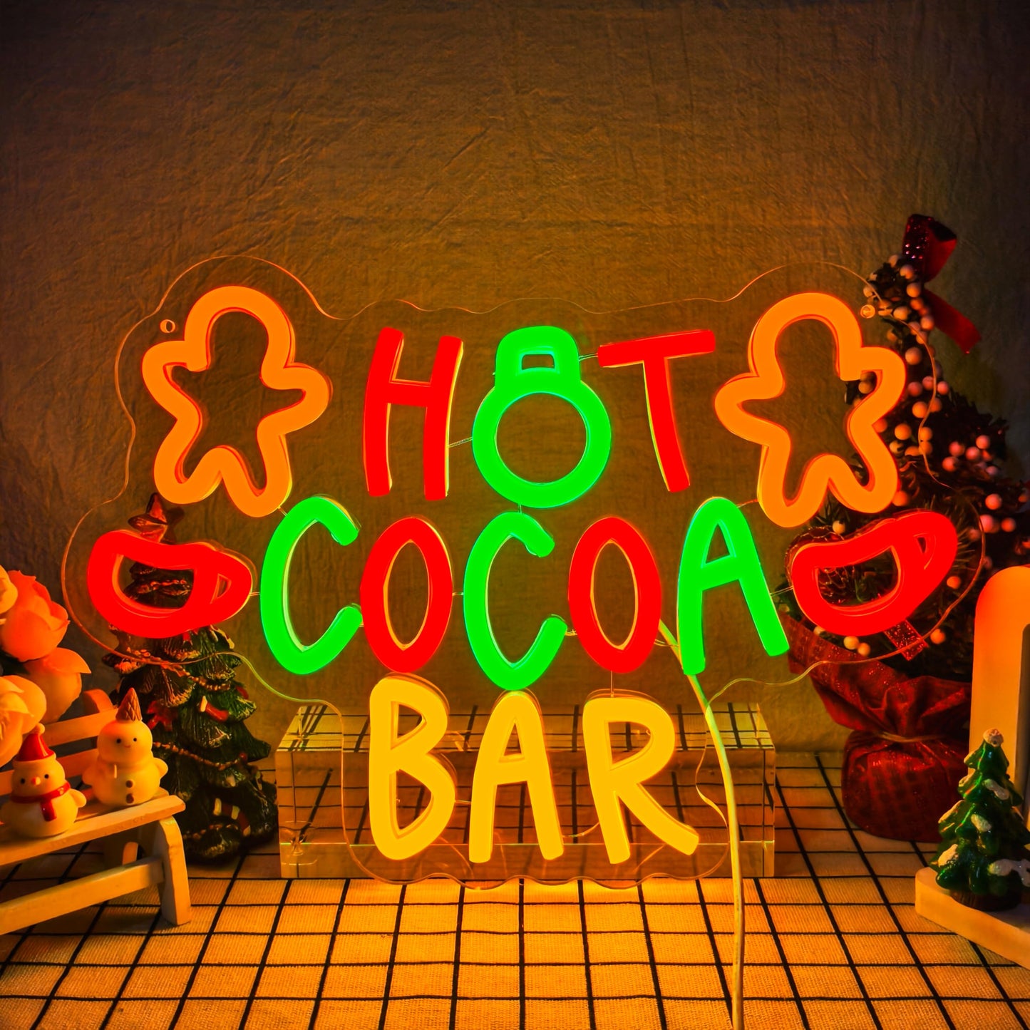 Hot Cocoa Bar Neon Sign for Wall Decor Christmas Neon Sign Dimmable Christmas Neon Light Sign for Holiday Party Home Bar