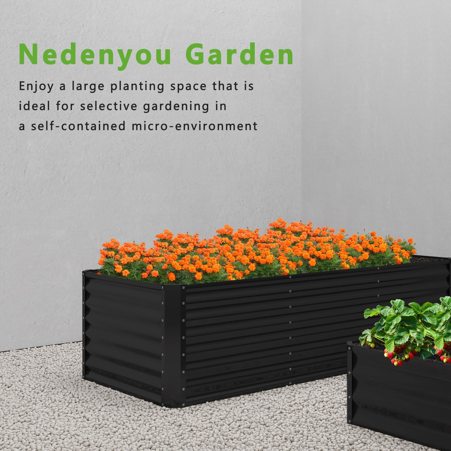 Nedenyou 8x2x2FT Galvanized Raised Garden Bed,Planter Raised Beds-Metal Garden Box,Large Plant for Outdoor Planting, Vegetables Bed，Flower,herb-Black