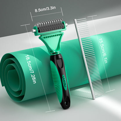 Cat Brush, Dog Grooming Brush, Rabbit Comb for shedding, LIUCOLI Professional Pet Hair Remover Rake - Eliminates Tangles Knots for Long/Short Hair, Removes Dead Undercoat and Loose Hairs Green