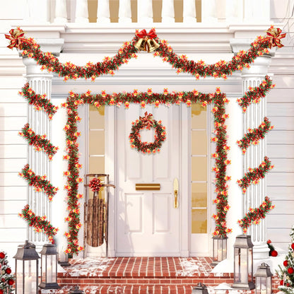 50FT Red Green Christmas Tinsel Garland with Gingerbread Man Ornaments, Thick Metallic Twist Xmas Garland for Tree Decorations Fireplace Mantel Home Office Stair Party Indoor Outdoor Holiday Decor
