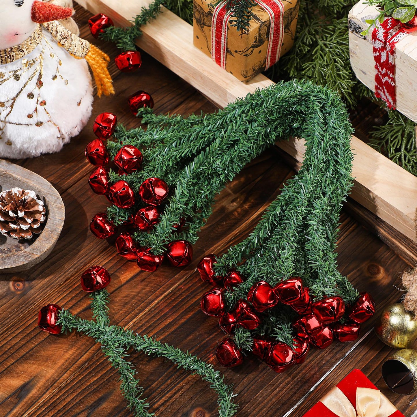 Motionchic 25 Pcs 20 Inches Christmas Garland Ties with Bells Decorative Twist Ties Garland Hanger for Banister Stairs Railing Reusable Flexible Twist for Xmas Holiday Decorations (Red)