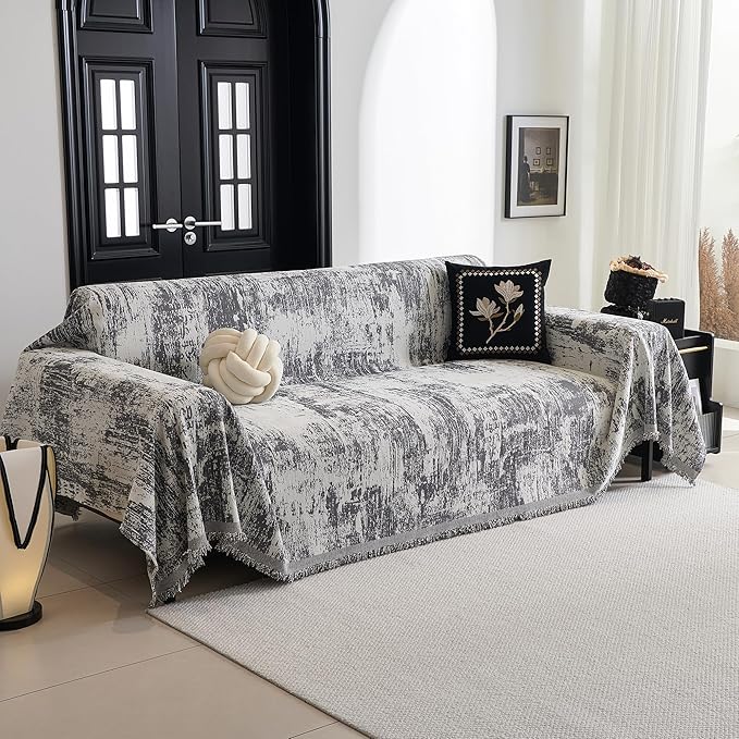MYSKY HOME Sectional Couch Cover Deep Grey Abstract Geometric Sofa Covers