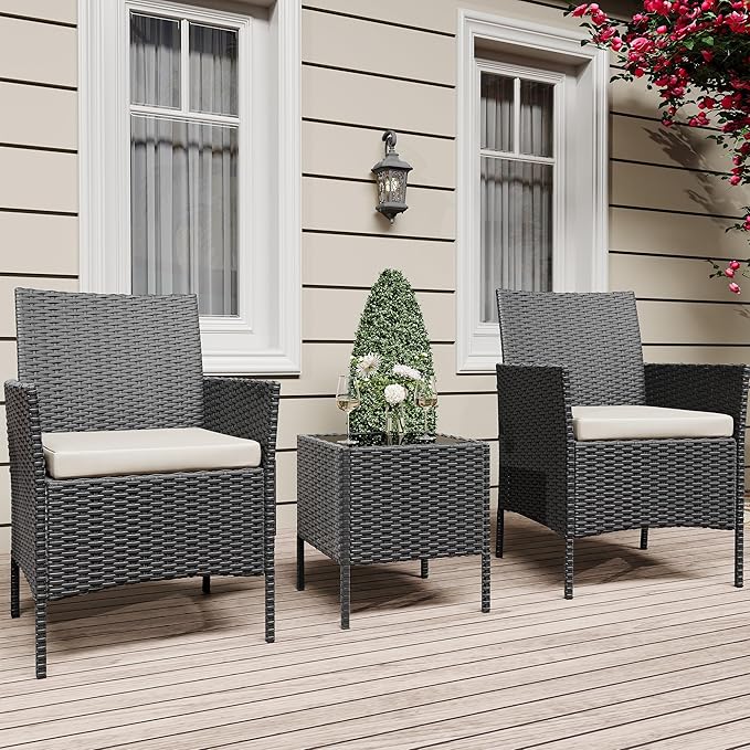 GarveeLife 3 Piece Patio Furniture Set, Rattan Outdoor Furniture